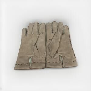 Vintage Faux Leather Gloves Handsewn Driving Winter Wool Lined - Size 7.5
